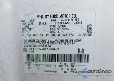 2008 Ford F-150 Stx/Xl/Xlt from USA, damaged, VIN 1FTRF12288KB55602